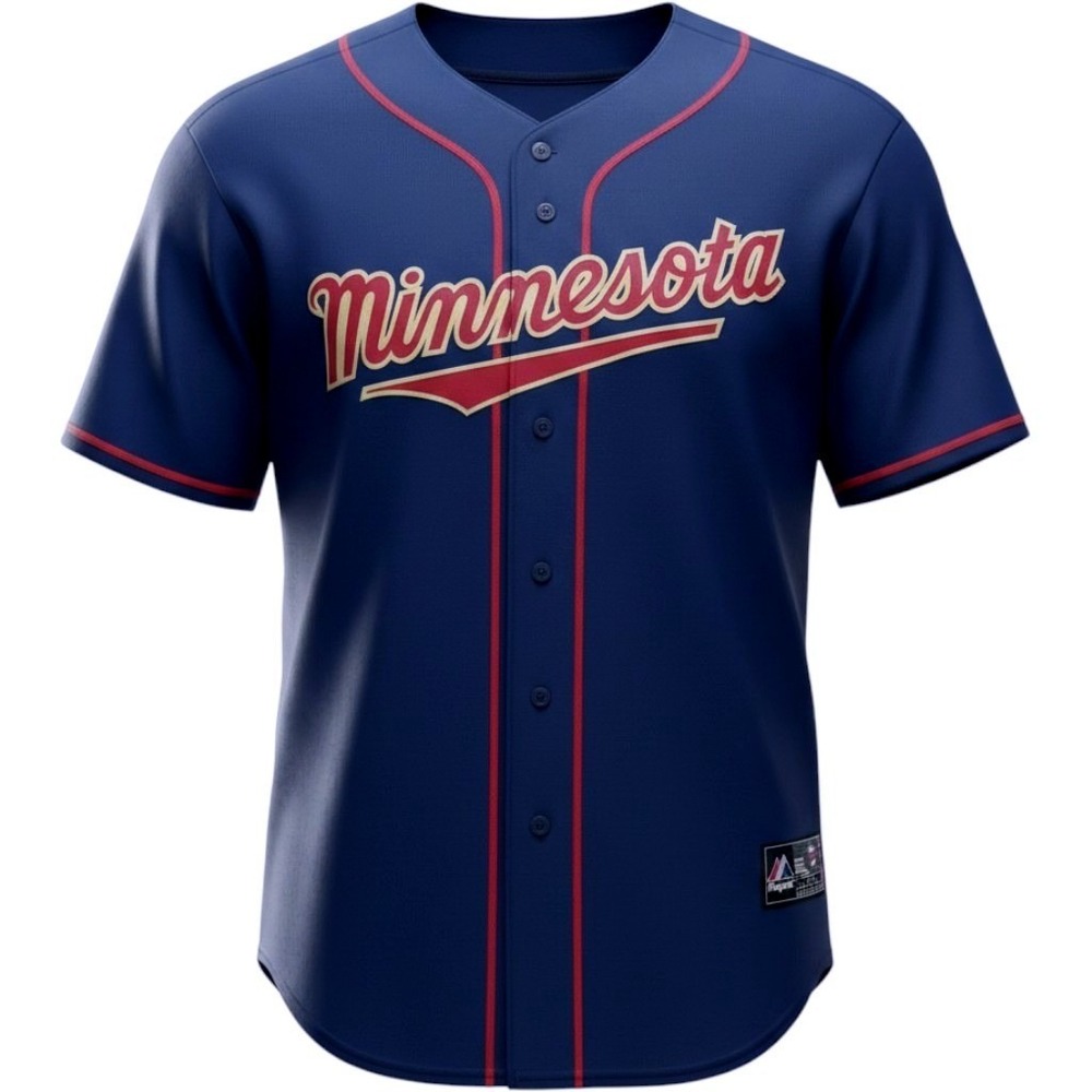 Majestic Minnesota Twins MLB Baseball Jersey Navy Blue Red Mens 3XL Button Up